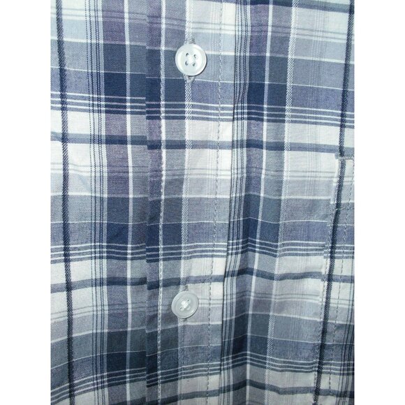 Mens Large Plaid Button-Up Shirt Long Sleeve Cotton/Polyester Blend Blue & White - Picture 3 of 7
